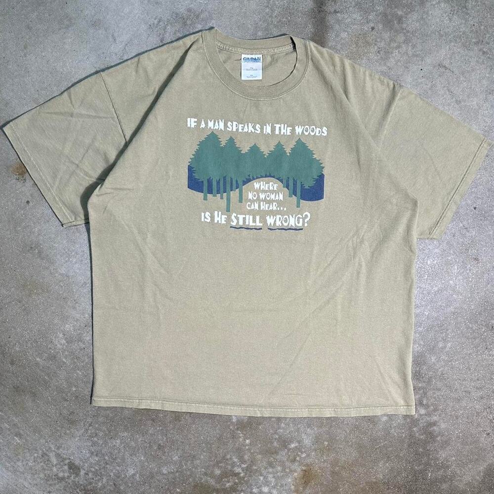 Vintage Y2K Comedy Humor Tee Nature Outdoors Print Brown Green Funny Shirt